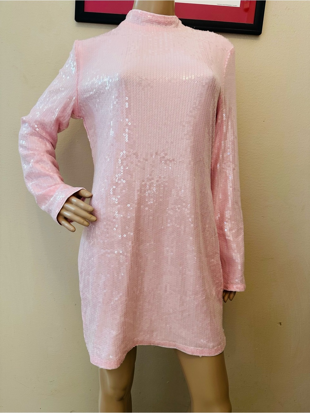 Missguided Blush Sequin Long-Sleeve Mini Dress - Picture 5 of 15